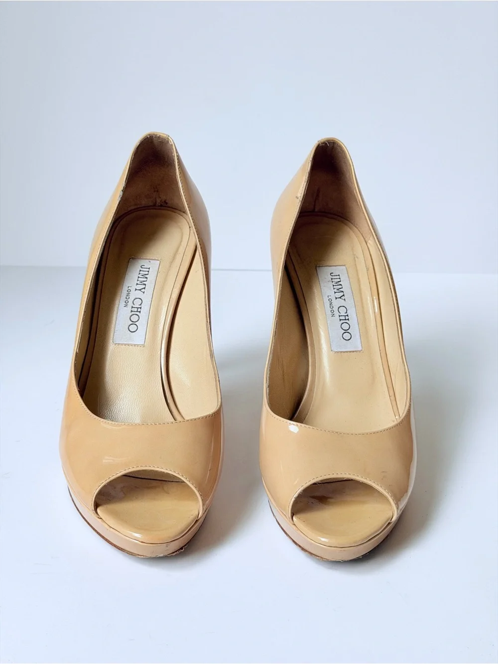 JIMMY CHOO Patent Leather Peep Toe Pump Heels - Picture 2 of 13
